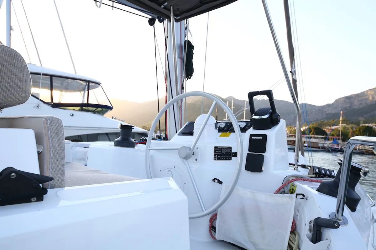 Deck of Moonrise, a Bali Catspace catamaran at Marmaris, Turkey
