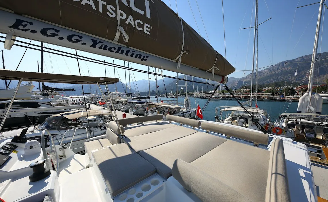 Deck of Moonrise, a Bali Catspace catamaran at Marmaris, Turkey