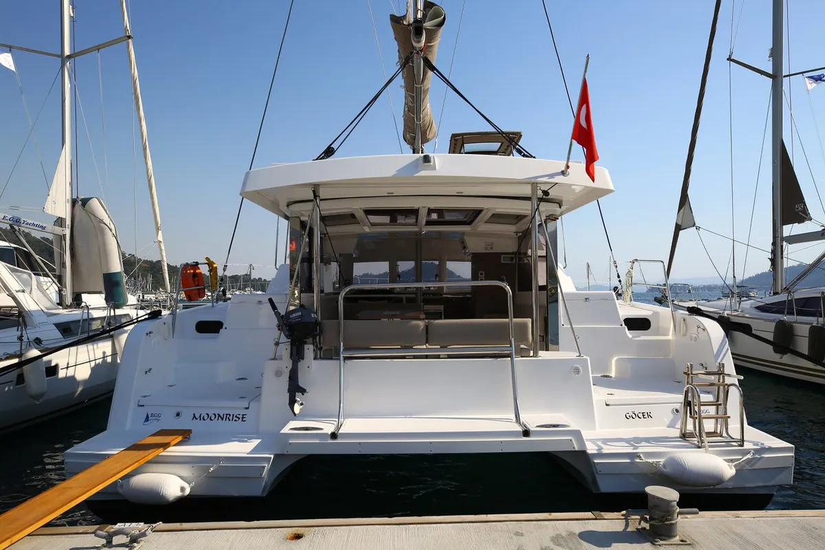 Head on Moonrise, a Bali Catspace catamaran at Marmaris, Turkey