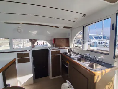 Galley of Whooper, a Lagoon 380 catamaran at Castelló d'Empúries, Spain