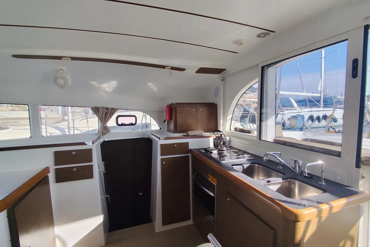 Galley of Whooper, a Lagoon 380 catamaran at Castelló d'Empúries, Spain