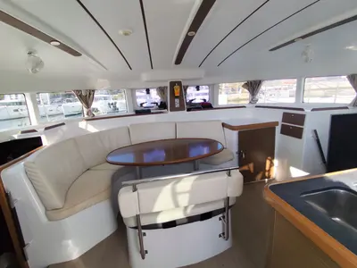 Salon of Whooper, a Lagoon 380 catamaran at Castelló d'Empúries, Spain