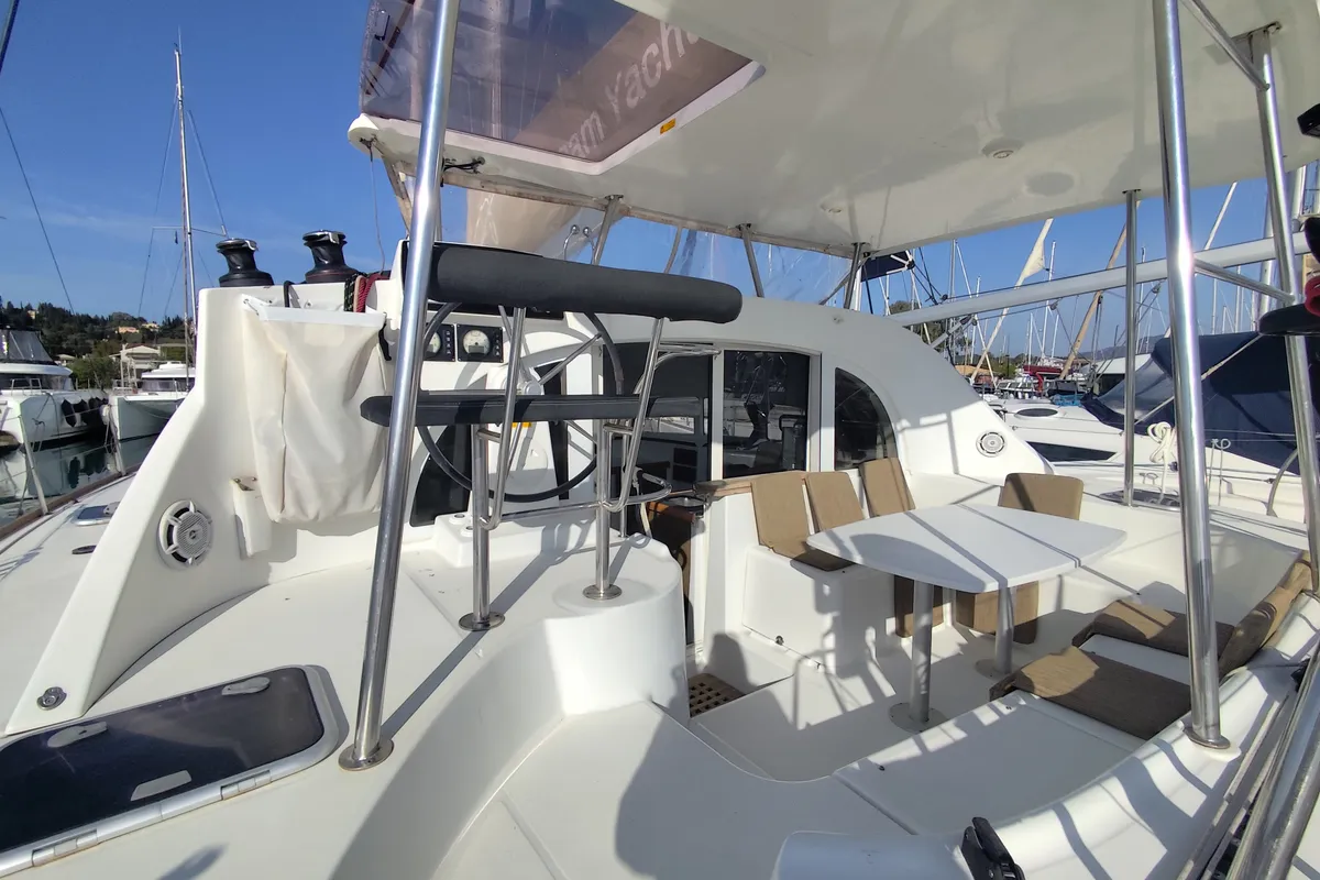 Deck of Whooper, a Lagoon 380 catamaran at Castelló d'Empúries, Spain