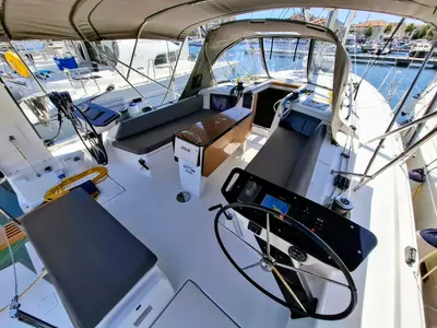 Cockpit of Reel Love, a Dufour 41 sailboat at Grad Vodice, Croatia
