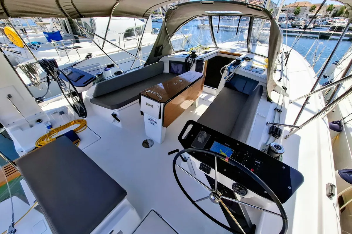 Cockpit of Reel Love, a Dufour 41 sailboat at Grad Vodice, Croatia