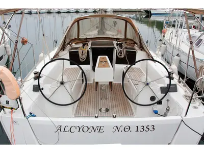 Cockpit of Alcyone, a Dufour 350 GL sailboat at Sithonia Municipal Unit, Greece