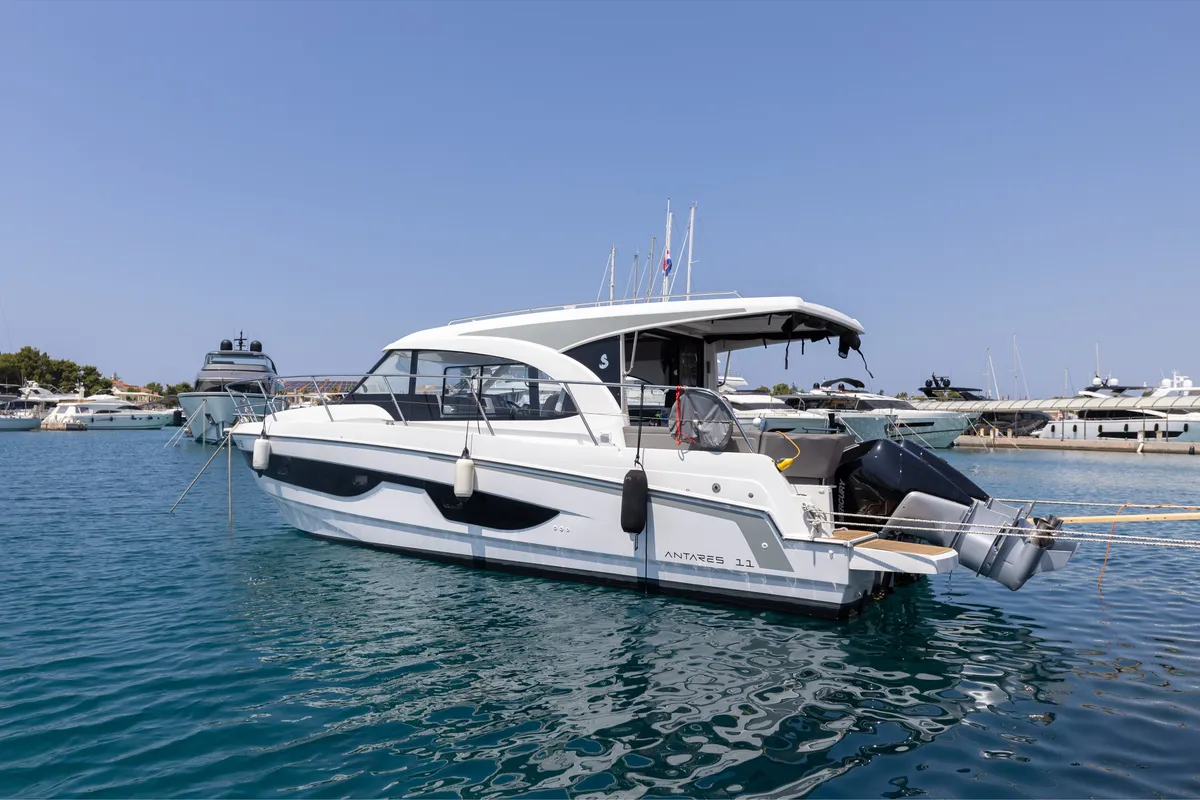 Exterior view of FALCON, a Beneteau Antares 11 OB motorboat at Općina Rogoznica, Croatia