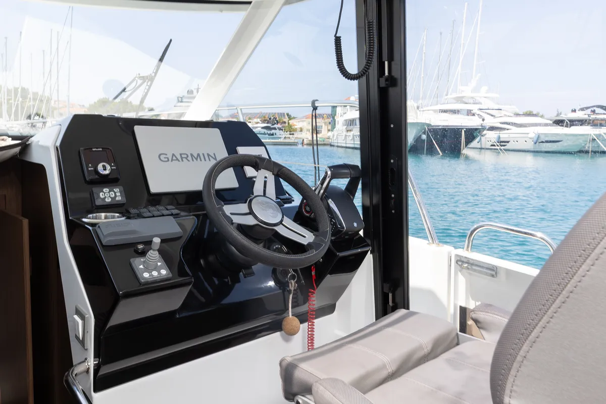 Cockpit of FALCON, a Beneteau Antares 11 OB motorboat at Općina Rogoznica, Croatia