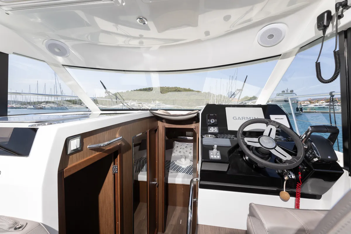 Cockpit of FALCON, a Beneteau Antares 11 OB motorboat at Općina Rogoznica, Croatia