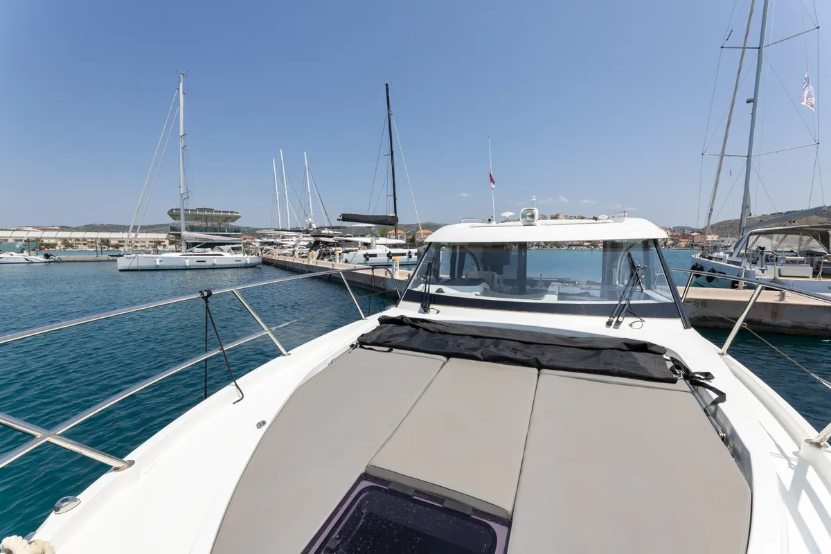 Exterior view of FALCON, a Beneteau Antares 11 OB motorboat at Općina Rogoznica, Croatia