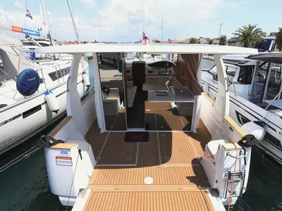 Deck of Mozart, a Greenline 33 motor yacht at Pirovac, Croatia