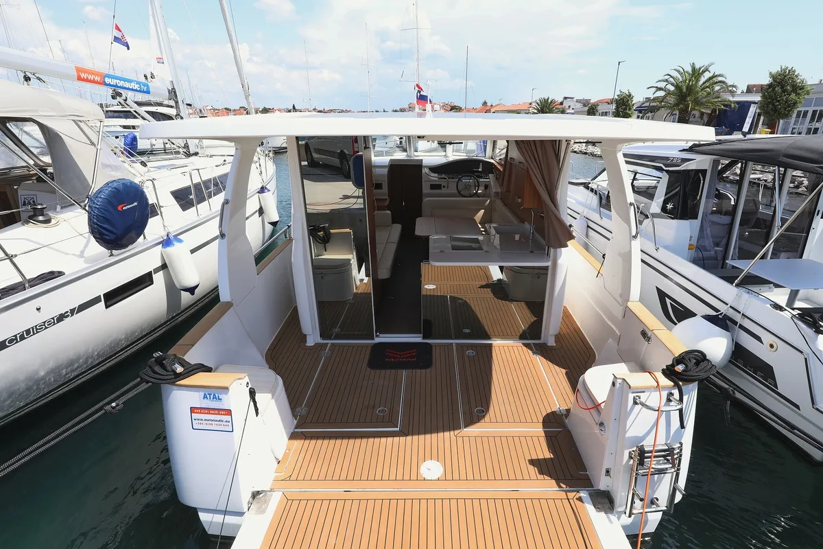 Deck of Mozart, a Greenline 33 motor yacht at Pirovac, Croatia