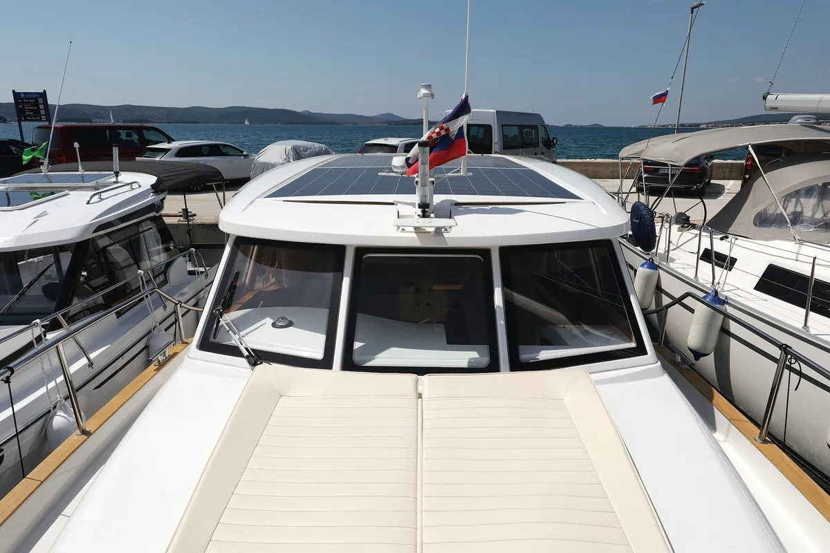 Deck of Mozart, a Greenline 33 motor yacht at Pirovac, Croatia