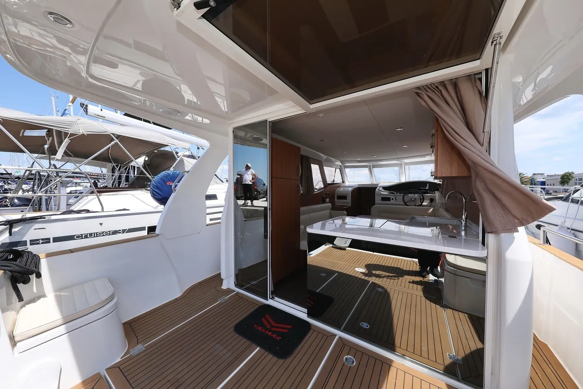 Deck of Mozart, a Greenline 33 motor yacht at Pirovac, Croatia