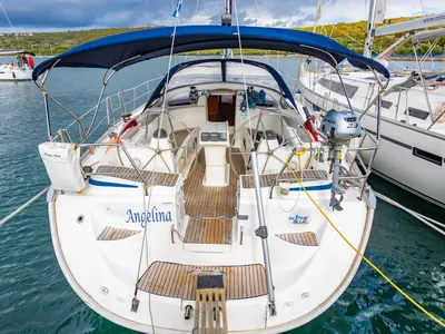 Cockpit of Angelina, a Bavaria 50 Cruiser sailboat at Punat, Croatia