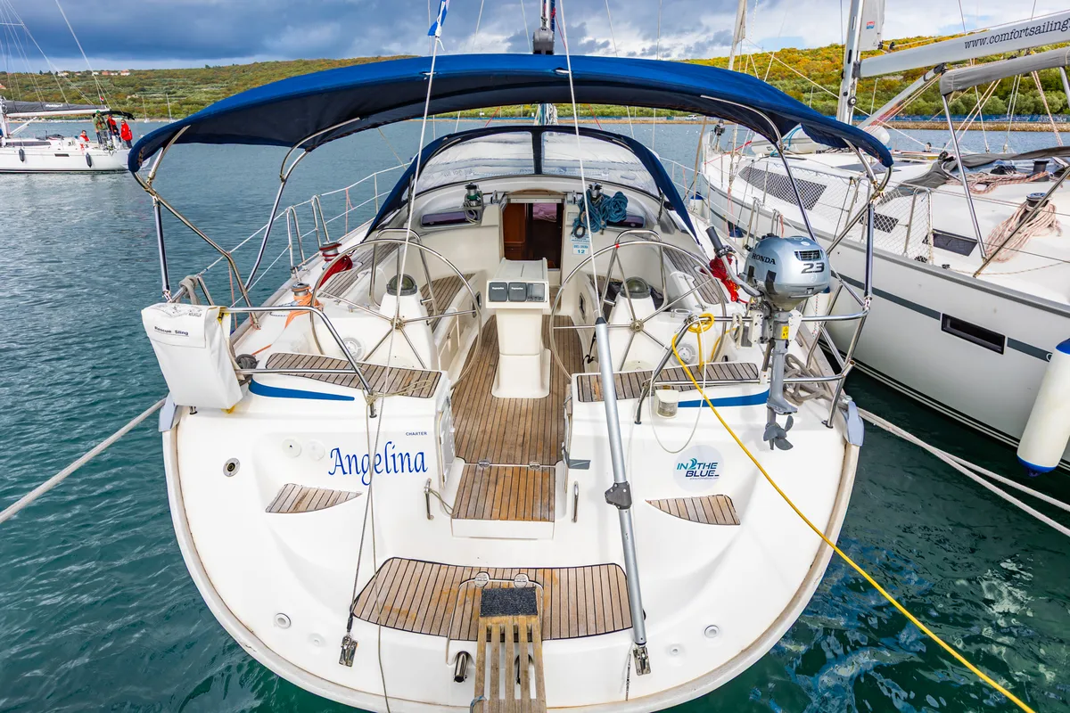 Cockpit of Angelina, a Bavaria 50 Cruiser sailboat at Punat, Croatia