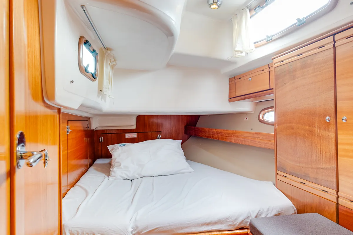 Cabin on Angelina, a Bavaria 50 Cruiser sailboat at Punat, Croatia