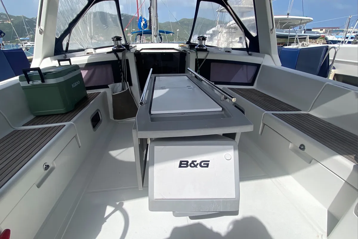 Deck of Marty J, a Beneteau Oceanis 48 sailboat at Road Town, British Virgin Islands