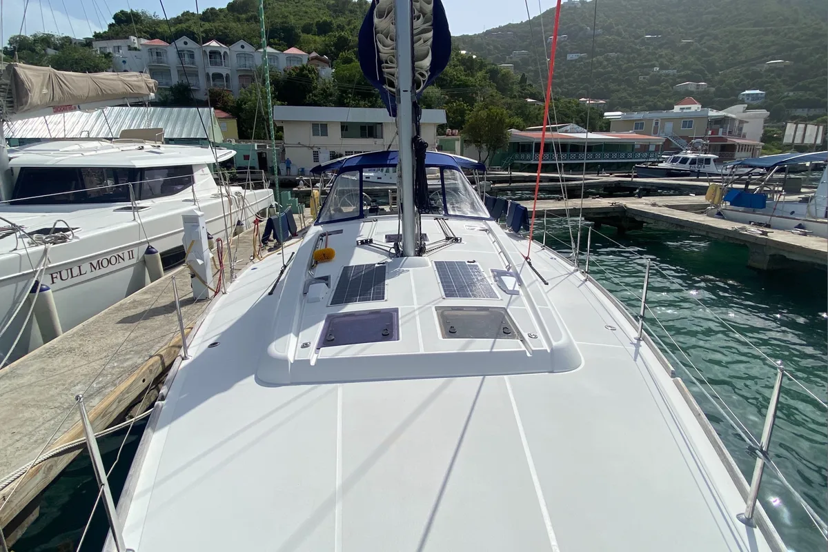 Deck of Marty J, a Beneteau Oceanis 48 sailboat at Road Town, British Virgin Islands
