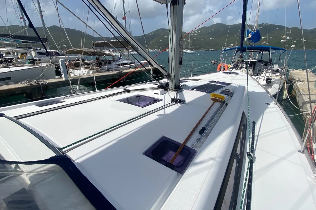 Deck of Marty J, a Beneteau Oceanis 48 sailboat at Road Town, British Virgin Islands