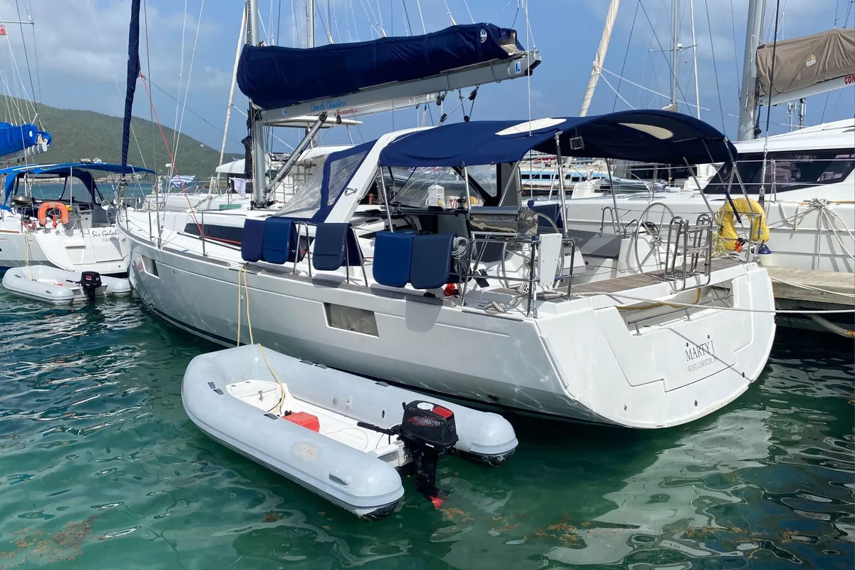 Exterior view of Marty J, a Beneteau Oceanis 48 sailboat at Road Town, British Virgin Islands