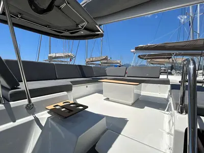 Salon of Krug, a Fountaine Pajot Elba 45 catamaran at Salerno, Italy