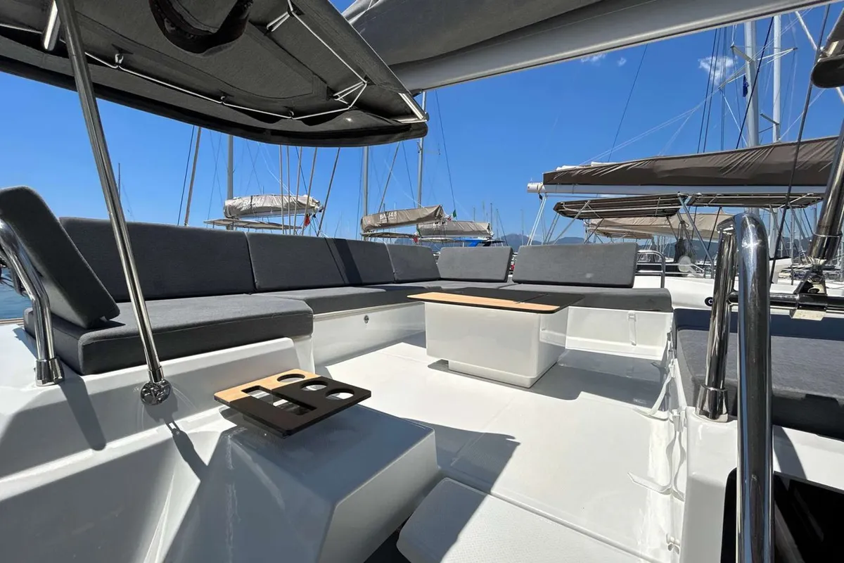 Salon of Krug, a Fountaine Pajot Elba 45 catamaran at Salerno, Italy