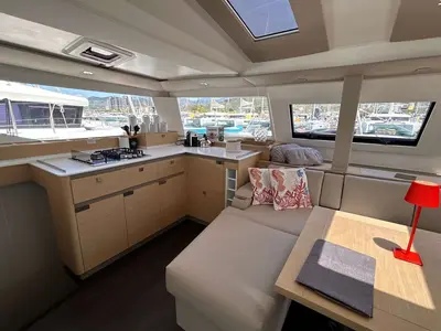 Cabin on Krug, a Fountaine Pajot Elba 45 catamaran at Salerno, Italy