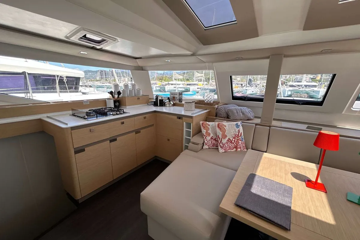 Cabin on Krug, a Fountaine Pajot Elba 45 catamaran at Salerno, Italy