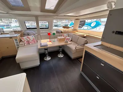 Galley of Krug, a Fountaine Pajot Elba 45 catamaran at Salerno, Italy