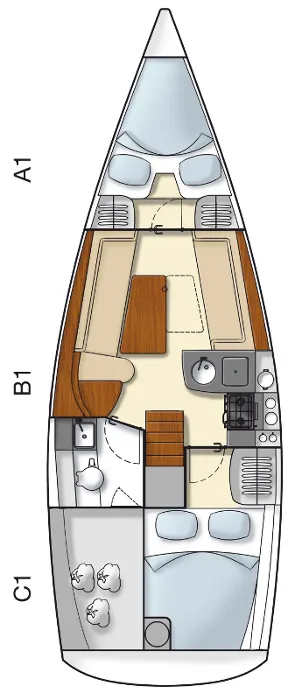 Floor plan of Selini, a Hanse 325 sailboat at Athens, Greece
