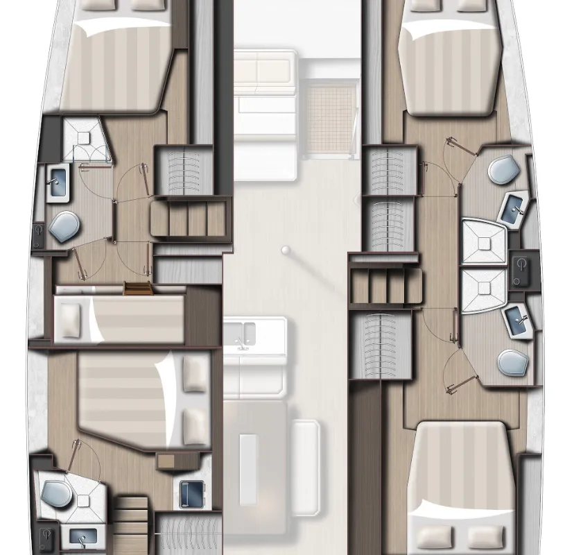 Floor plan of Olivier, a Bali 4.6 catamaran at Hyères, France