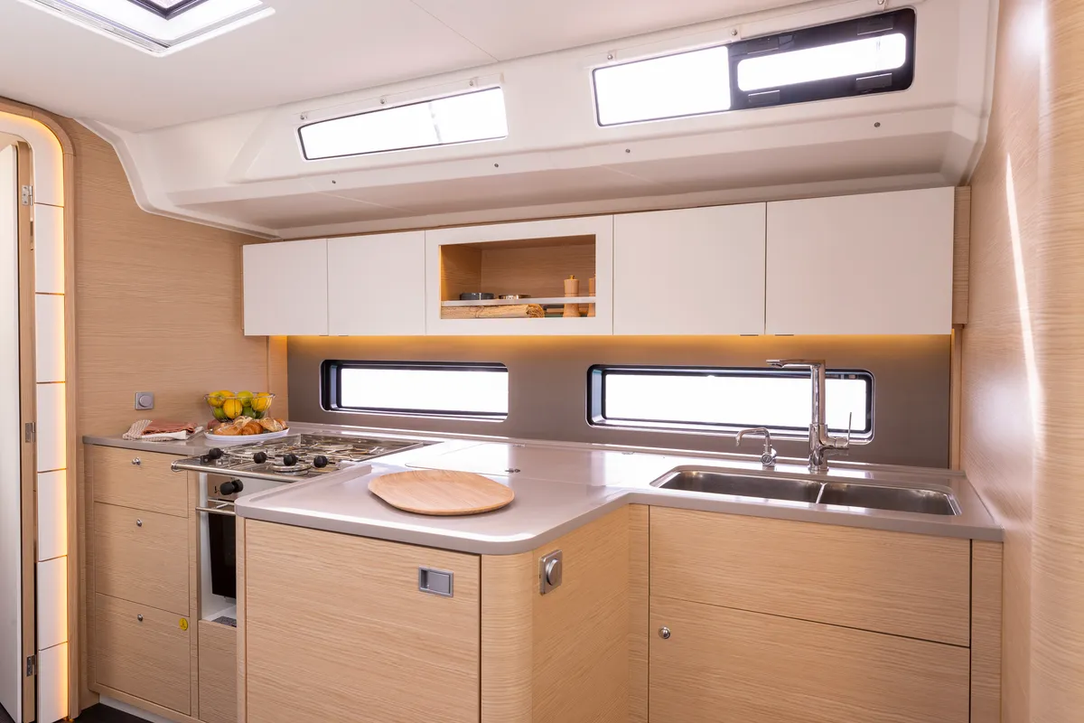 Galley of Sunsail 41.3 Premium Plus, a Dufour 41 sailboat at Municipal Unit of Lefkada, Greece