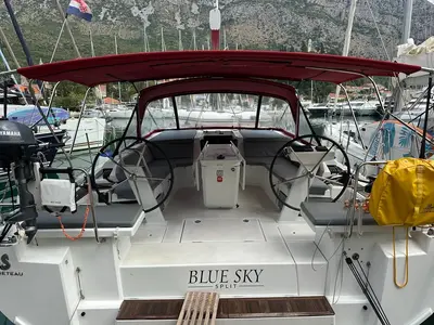 Cockpit of BLUE SKY, a Beneteau Oceanis 46.1 sailboat at Dubrovnik, Croatia