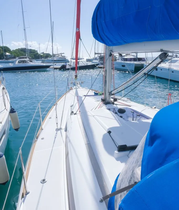 Makin Memories, a Jeanneau Sun Odyssey 419 sailboat at Ribishi, Saint Vincent and the Grenadines