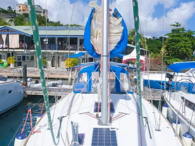 Deck of Makin Memories, a Jeanneau Sun Odyssey 419 sailboat at Ribishi, Saint Vincent and the Grenadines