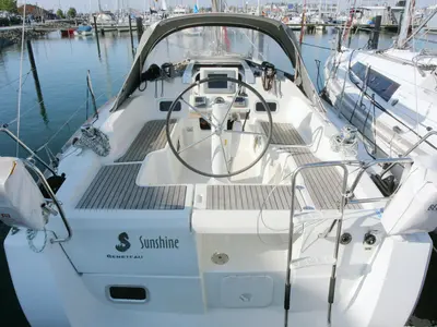 Cockpit of Sunshine, a Beneteau Oceanis 31 sailboat at Barth, Germany