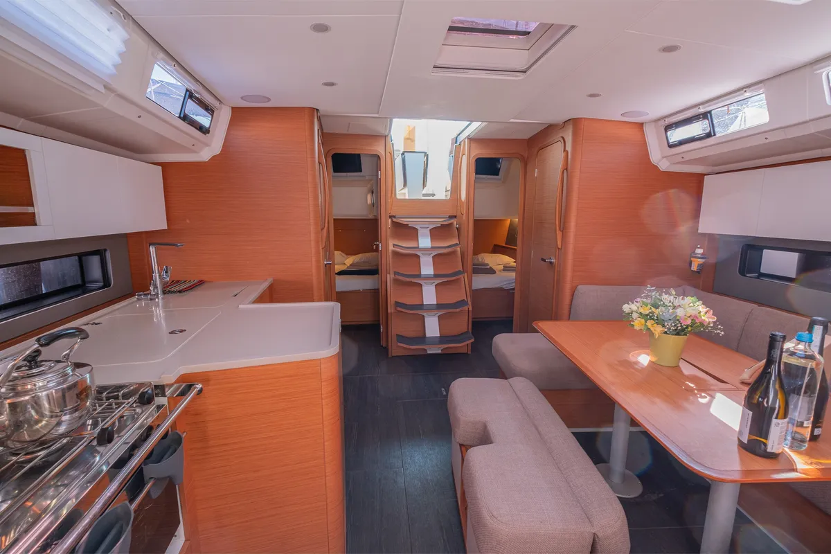 Salon of One Heart, a Dufour 44 sailboat at Preveza, Greece