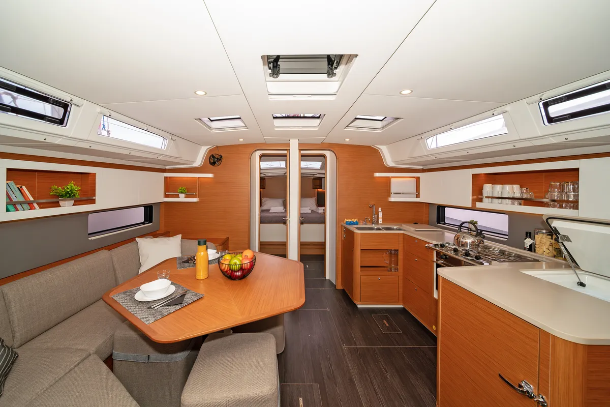 Salon of One Heart, a Dufour 44 sailboat at Preveza, Greece