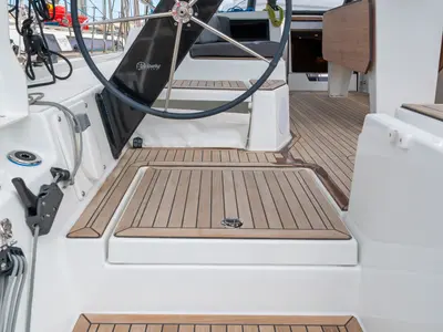 Cockpit of One Heart, a Dufour 44 sailboat at Preveza, Greece