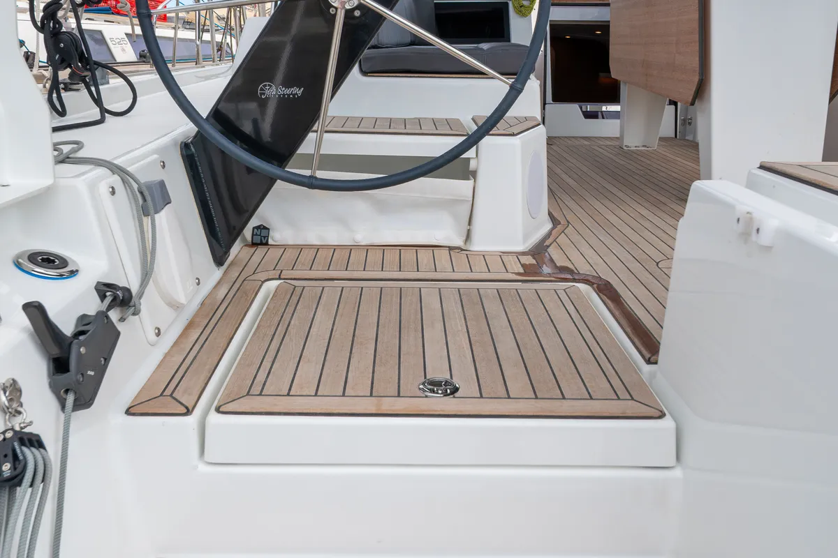 Cockpit of One Heart, a Dufour 44 sailboat at Preveza, Greece