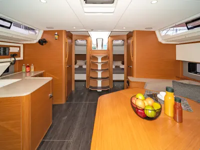 Salon of One Heart, a Dufour 44 sailboat at Preveza, Greece
