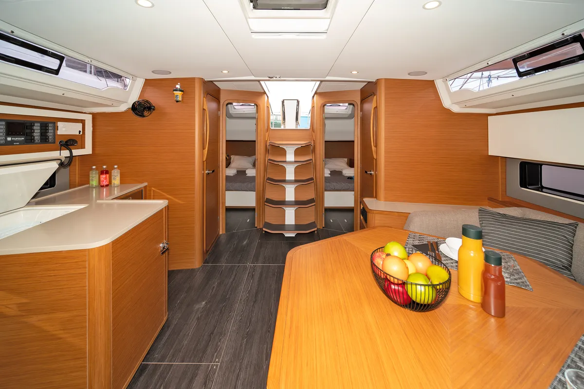 Salon of One Heart, a Dufour 44 sailboat at Preveza, Greece