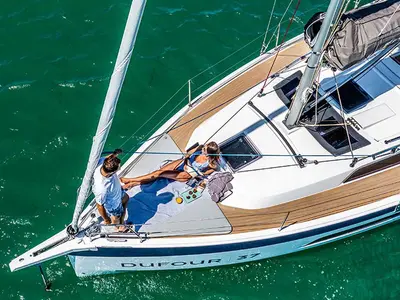Deck of Pictor, a Dufour 37 sailboat at Grad Biograd na Moru, Croatia