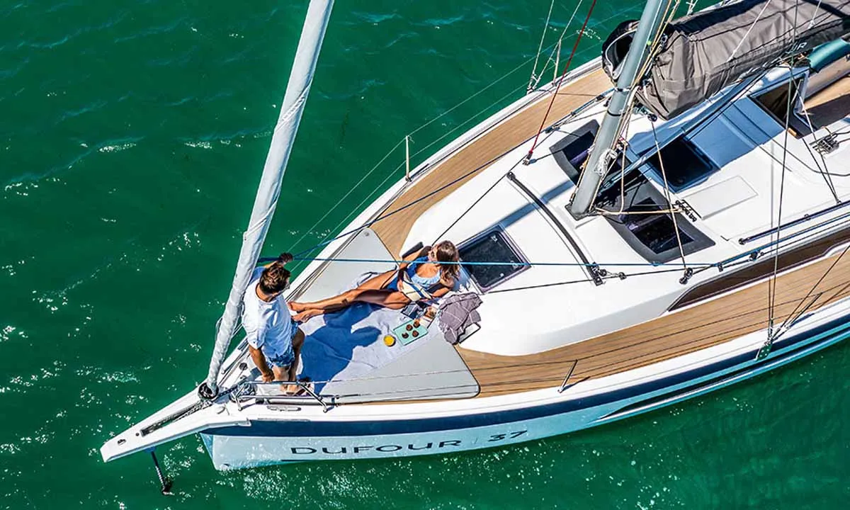Deck of Pictor, a Dufour 37 sailboat at Grad Biograd na Moru, Croatia