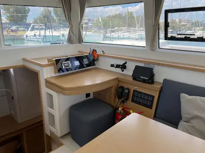 Salon of Spearhead, a Excess 12 catamaran at Municipality of Kalamata, Greece