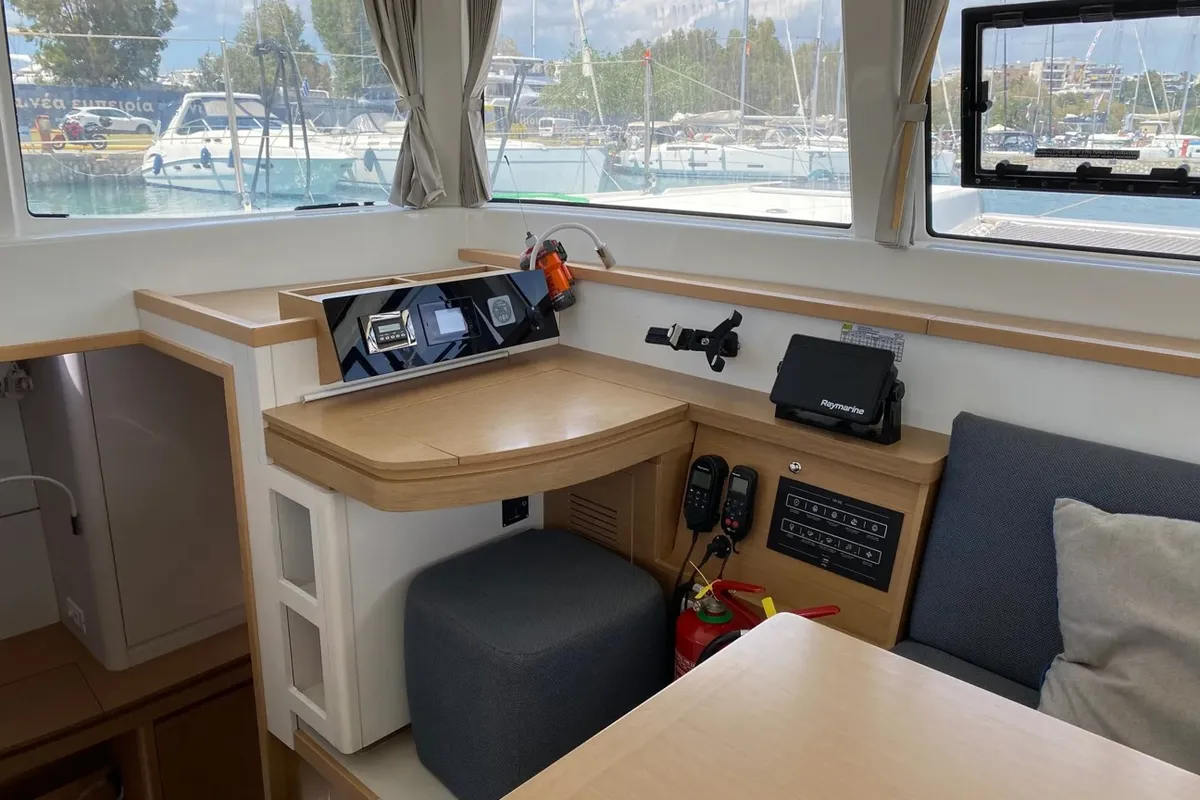 Salon of Spearhead, a Excess 12 catamaran at Municipality of Kalamata, Greece