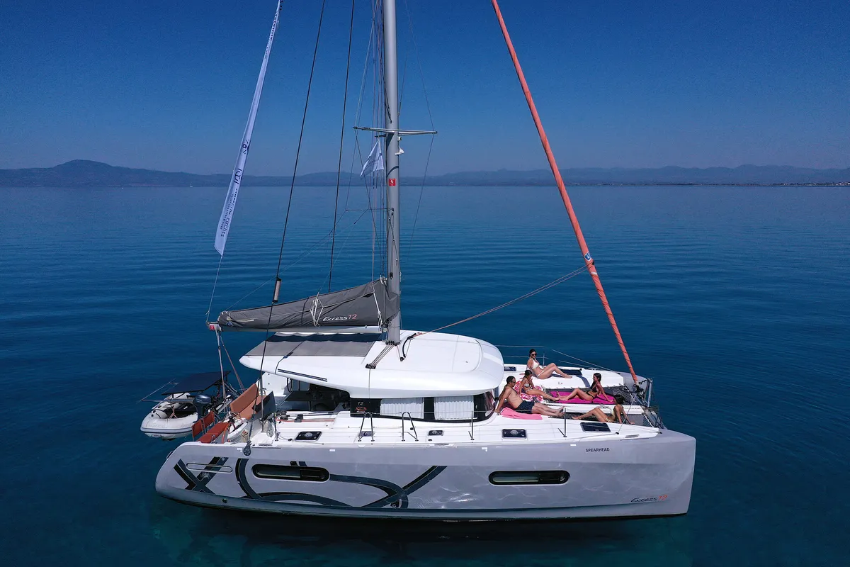 Exterior view of Spearhead, a Excess 12 catamaran at Municipality of Kalamata, Greece