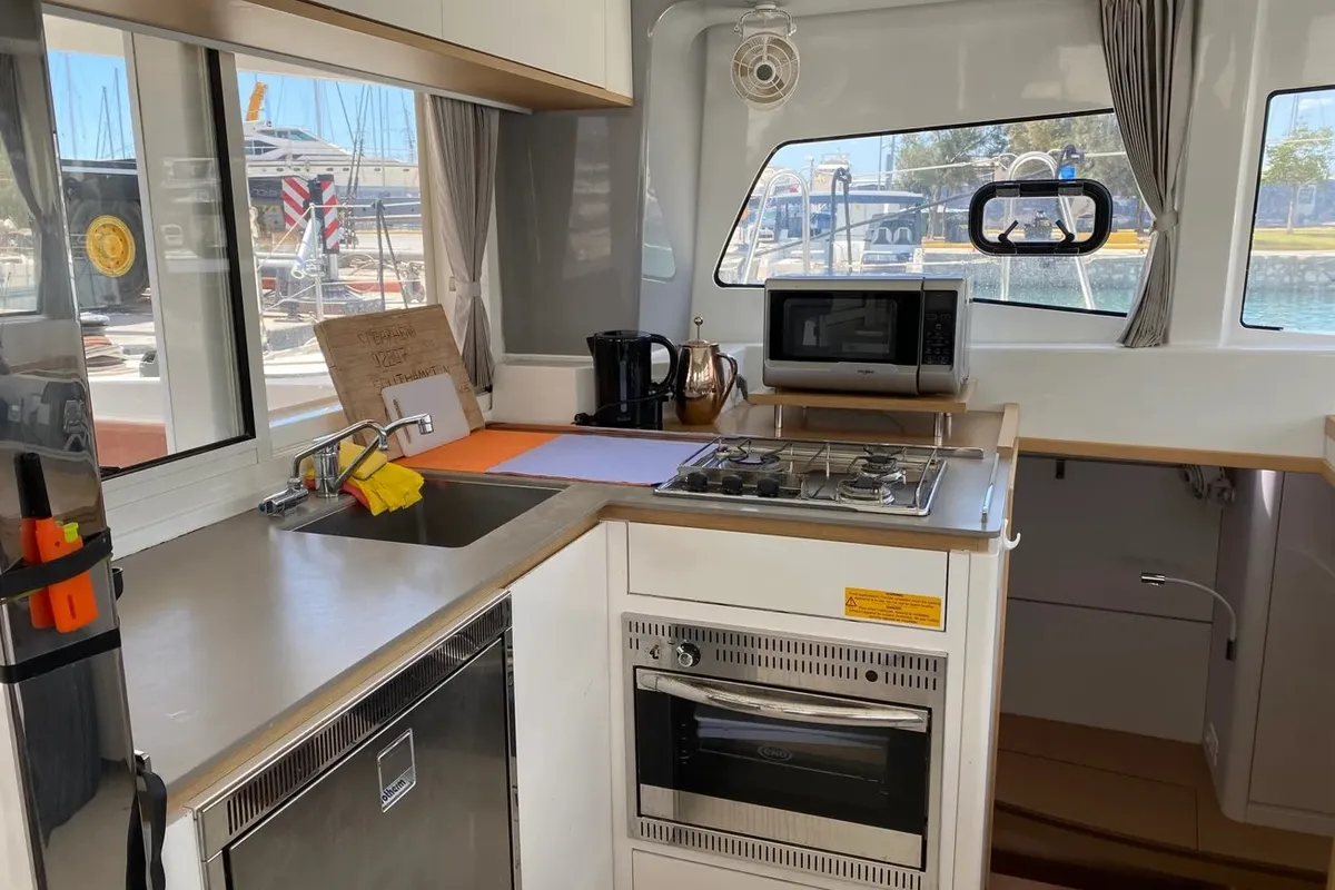 Galley of Spearhead, a Excess 12 catamaran at Municipality of Kalamata, Greece