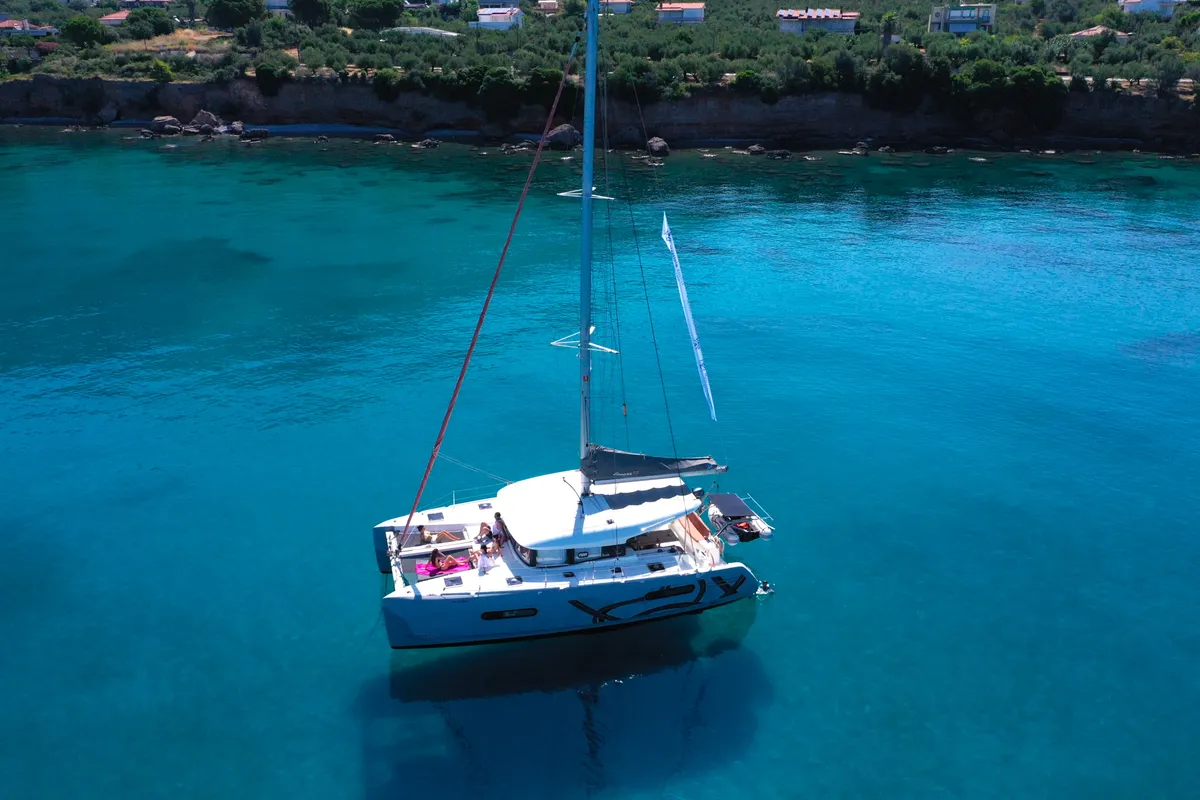 Exterior view of Spearhead, a Excess 12 catamaran at Municipality of Kalamata, Greece